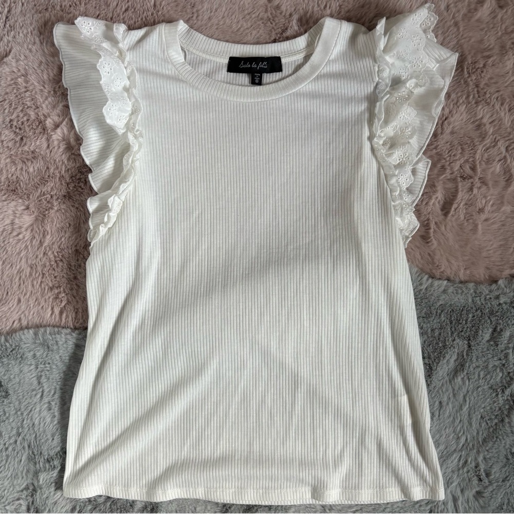 Salo la fille white ribbed short sleeve top